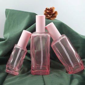 Wholesale Special Uneven Surface Pink Pump Bottle 40ml 120ml 150ml Lotion Square Glass Bottle