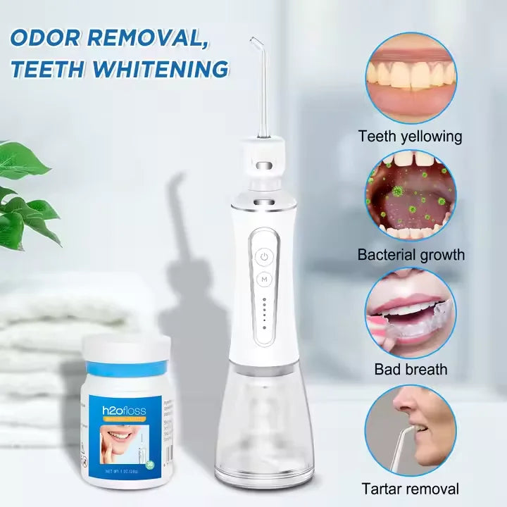 H2ofloss 300ml Whitening Water Dental Flosser Set Includes Home Use Whitening Tablets 30 Count  for Effective Cleaning