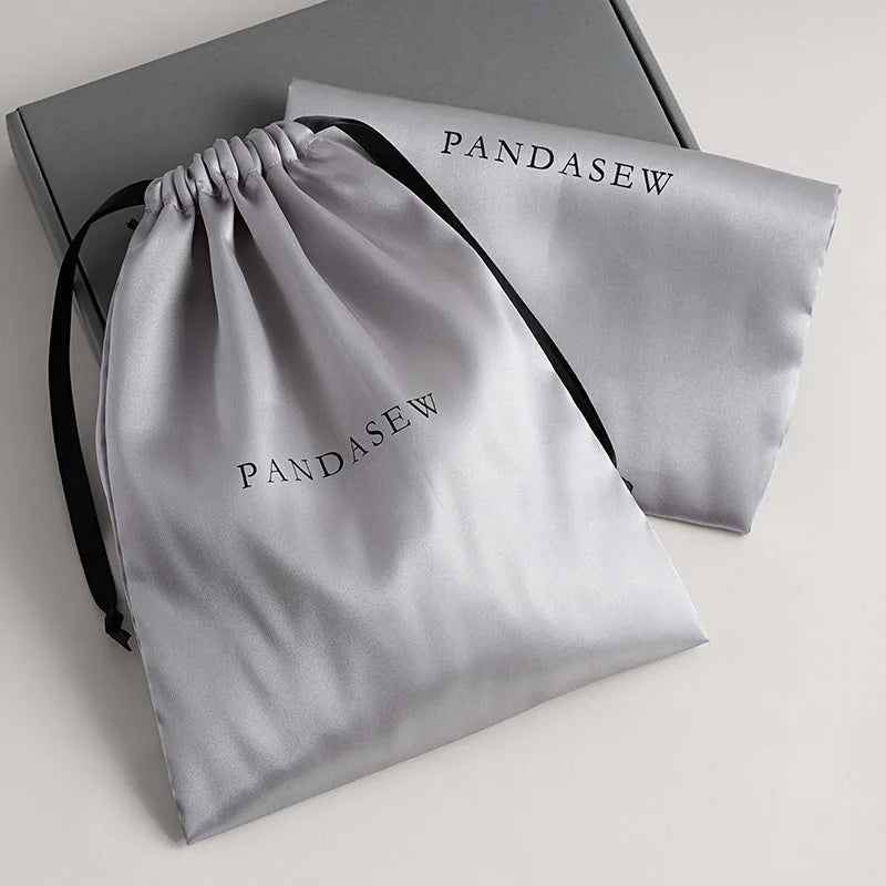 Custom Rose Gold Logo Soft Reusable Satin Drawstring Bag for Jewelry Underwear White Silk Lingerie Packaging with Dust Pouch