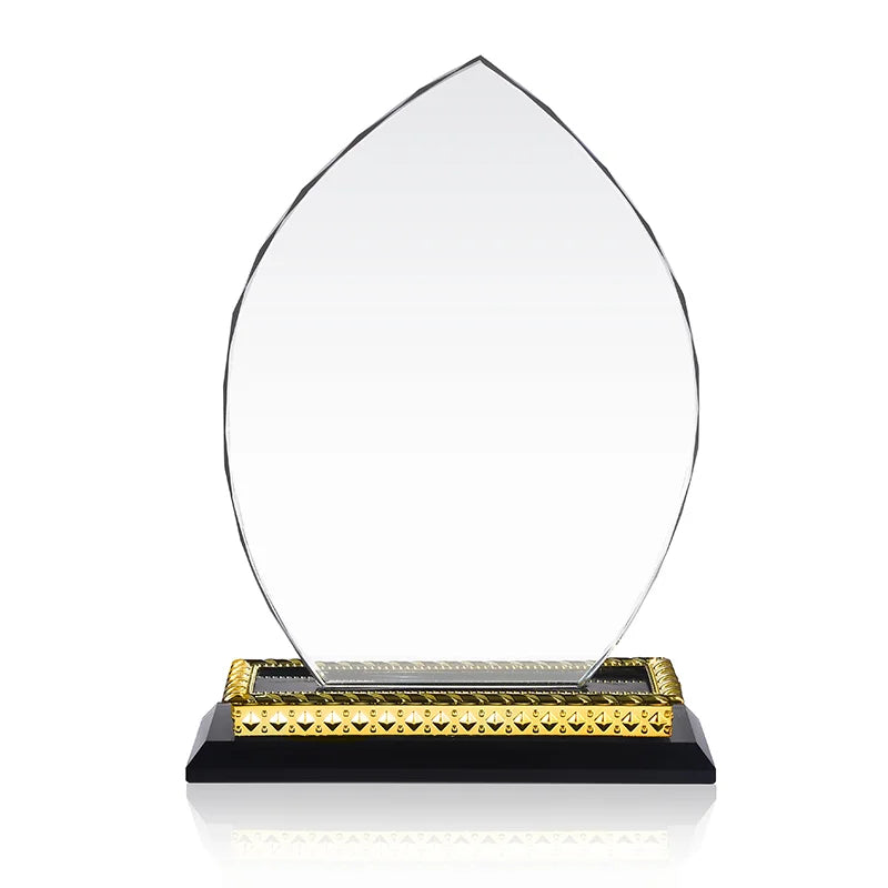 Factory Wholesale High Quality K9 Blank Crystal Glass Award Trophy with Golden Trim Base