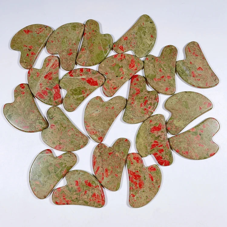 Huiying Custom Logo Heart Gua Sha Facial Neck Body Massage Jade Unakite Guasha Stone Tool
