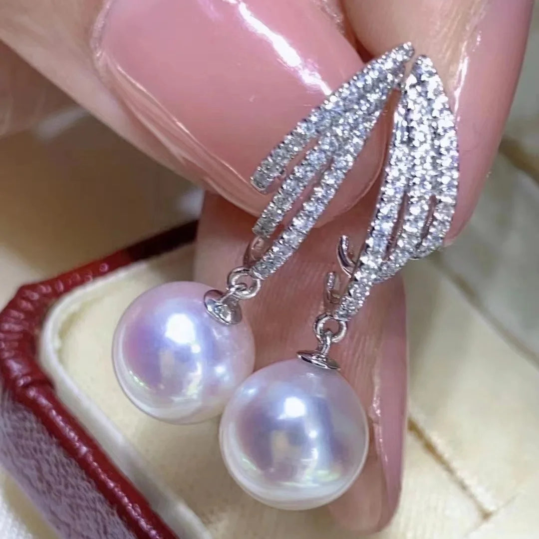 E1892 10-11mm DIY Natural Freshwater Pearl Charm Earrings Mounting Accessory 925 Sterling Silver Gold Plated  Jewelry for Women