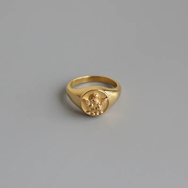 Anillos Grandes New Design Women's Relief Angel Big Finger Jewelry Gold Plated Chunky Rings for Girls