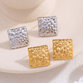 Wholesale Fashion Stainless Steel Square Stud Earrings for Women Gold Plated with Bezel Setting Jewelry Gift