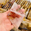 Natural Hematoid Crystals Slice Slab Healing Stone Rhomboid Fire Quartz Crystal Rhombus