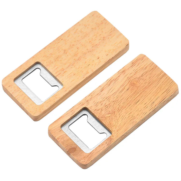 Stainless Steel Custom Personal Laser Logo Wooden Flat Beer Juice Bottle Opener for Home Bar Bartender