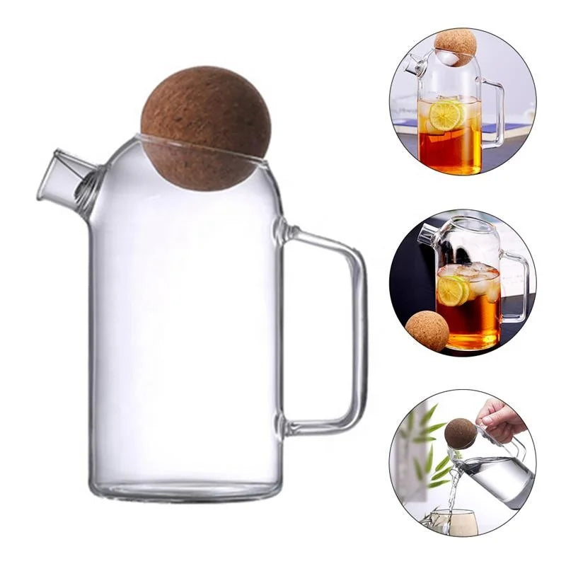 450/750/1100ml Borosilicate Glass Bubble Teapot Large Capacity Boiled Teapot Flower Tea Pot Cup Juice Cold Kettle with Cork Lid