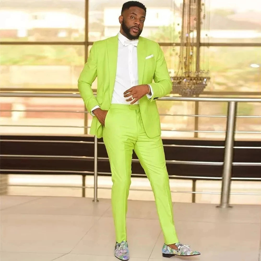2025 Bright Color Trendy Men Suits 2 Pieces (Jacket+Pant) Casual Solid Suits Sets for Men Single Breasted Blazer Tuxedo Trousers