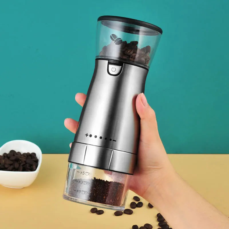 Custom Logo Electric Automatatic Coffee Bean Grinder Rechargeable Stainless Steel Coffee Mill with Adjustable Coarseness