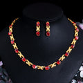 Glittering Yellow Gold Color Oval Cubic Zirconia Stone Garnet Red Women Engagement Party Costume Jewelry Set for Women Bridal