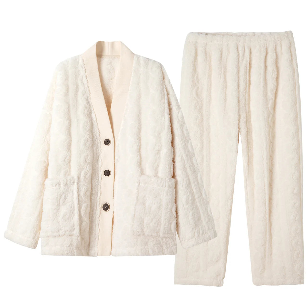 Thick Beige Fleece Sleepwear Ladies Suit Flannel Velour Woman Winter Pajamas Set Soft Fashion OEM Adult
