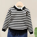 Boys' and Girls' Autumn Winter Pullover Sweater Fashion Color Block Bottom Knitwear Fleece Lined Striped Top Knitted Sweaters