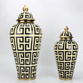 Traditional Geometric Light Luxury Black Line Electraplating Ceramic Flower Vase