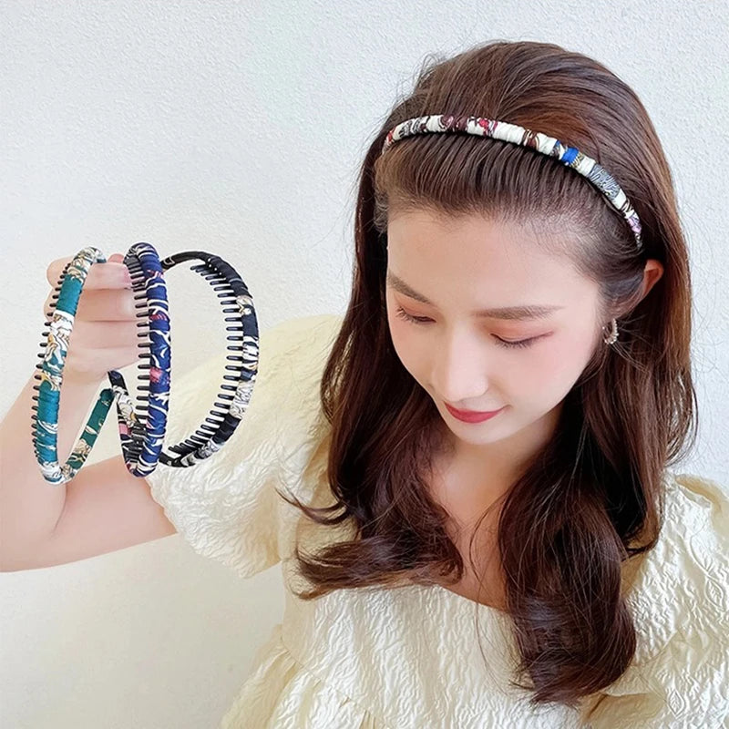 Full Package of Korean Floral Comb Hair Accessories for Women Fabric Hairbands With Teeth Fashionable Femme Hairband