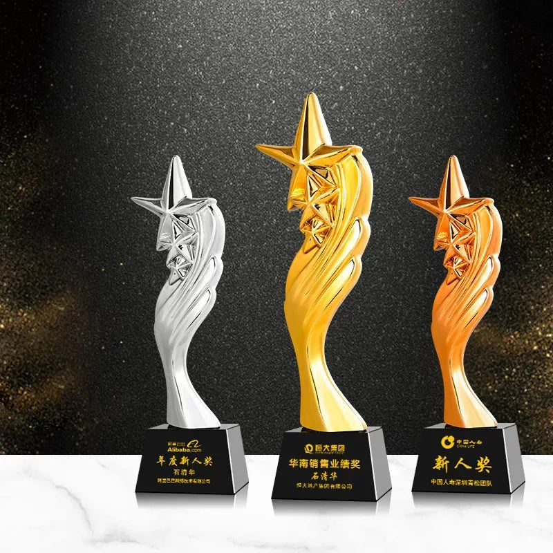Gold Silver Bronze Resin Star Crystal Trophy Award MH-J0138