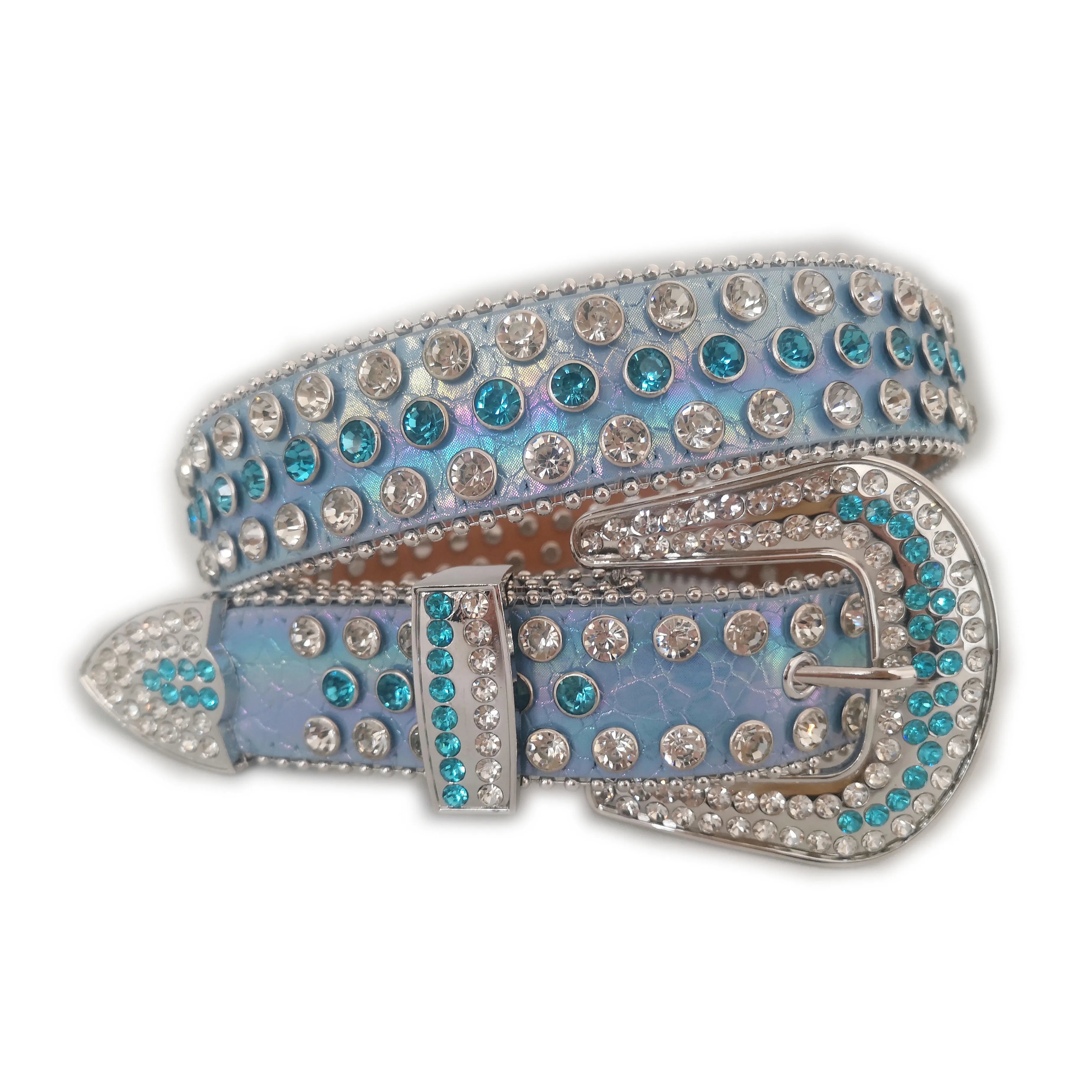 European and American Trend Simon Rhinestone Belt for Ladies and Men Full Rhinestone Belt with Alloy Buckle PU Plastic Belts
