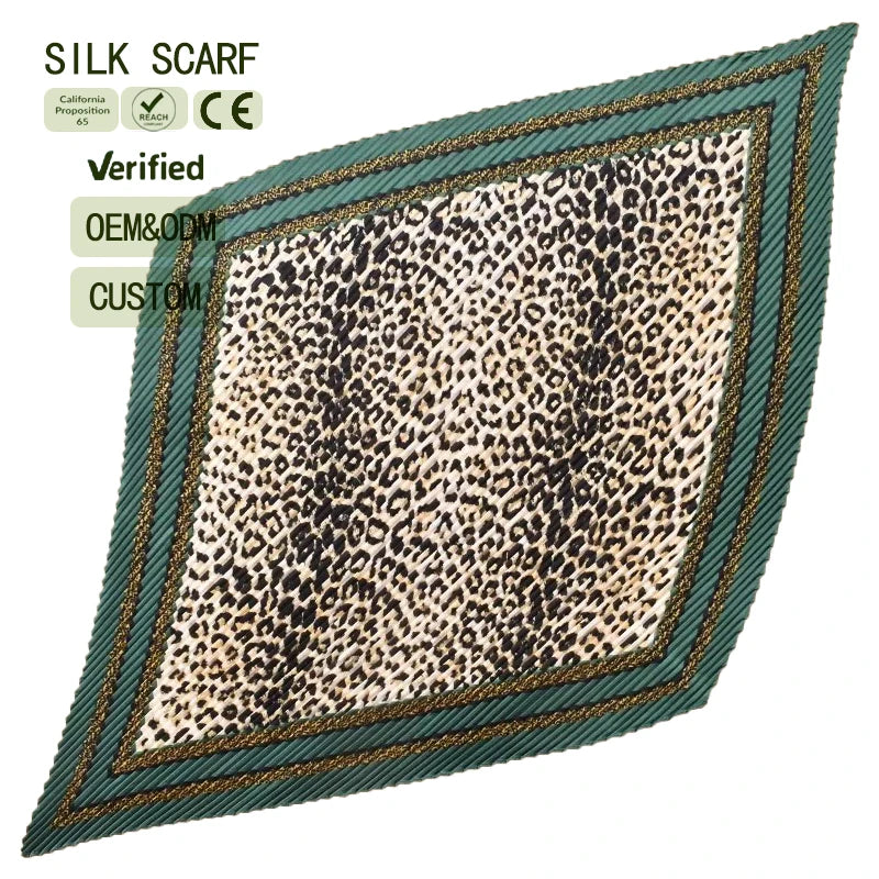 Custom Luxury Square Leopard Print Polka Dot Satin Chiffon Women's Scarf Skin-Friendly 70x70cm