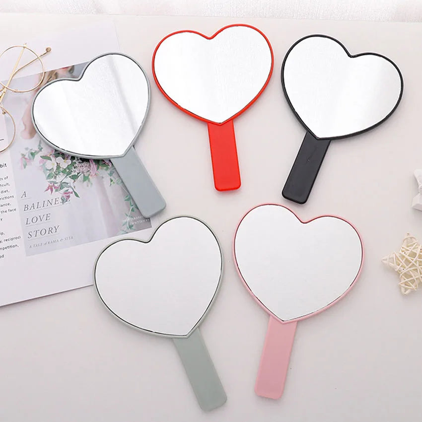 Private Label Custom Logo Plastic Small Handheld Square Heart Shaped Cosmetic Vanity Hand Makeup Mirrors for Women