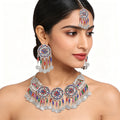 Women Fashion Bohemian Vintage Metal Colorful Crystal Rhinestone Coin Necklaces Earrings Hair Clips Sets Women Jewelry