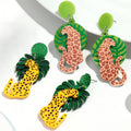 Creative Geometric Green Leaf Exaggerated Party Earrings Animal Turtle Back Leaf Leopard Pendant Acrylic Earrings for Women