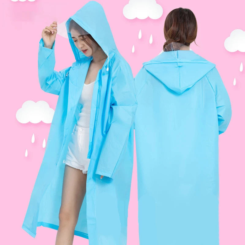 High-End EVA Waterproof Raincoat with Transparent Hat Brim Long Gown and Candy Color for Outdoor Travel on Rainy Days