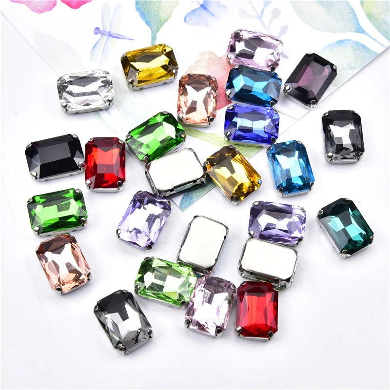 Rectangle Crystal Rhinestone With Silver Claw Setting 4 Holes Sew on Loose Stone for Clothes Shoes Bags Accessories