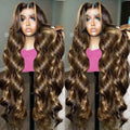 13x4 HD Lace Frontal Pre-Plucked Raw Indian Hair Wigs Long Brown Body Wave with Afro-Colored Transparent Lace Style