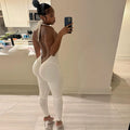Summer Women Clothing Sleeveless O Neck Backless One Piece Jumpsuit Solid Color Bodysuit for Ladies Club Wear