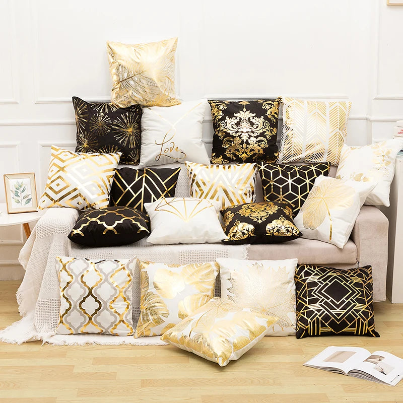 Gold Pillow Case Black and White Golden Painted Pillowcase Decorative Christmas Cushion Cover for Sofa Case Pillows