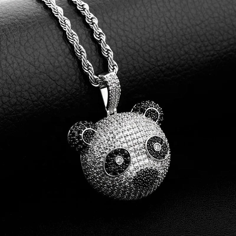 New Chinese Panda Pendant Iced Out Micro Pave Cubic Zirconia Hip Hop Fashion Jewelry Gifts for Women Men Rope Jewelry Necklace