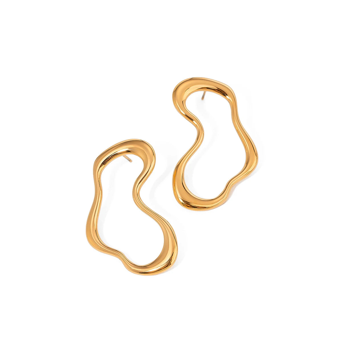 18K Gold Stainless Steel Irregular Hollow Hoop Earrings Unique Geometric Pattern Fashion Jewelry for Weddings Parties