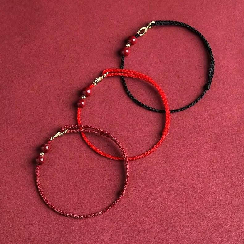 14k Gold Red Rope Unlimited Woven Bracelet Lucky Beads Couple Gift Braided Bracelet for Men and Women