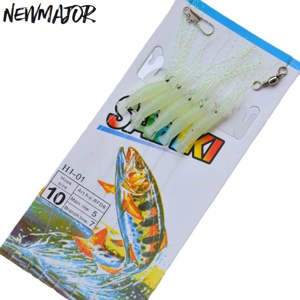 NEWMAJOR Luminous Shrimp Bait Jig Lure Soft Fishing Rigs 8-20# for Sea and Saltwater Fishing