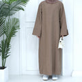 Loriya Solid Color Plain Closed Abaya Straight Slit Sleeves Linen Women Casual Abaya Women Muslim Dress Abaya Dubai 2024