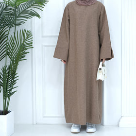 Loriya Solid Color Plain Closed Abaya Straight Slit Sleeves Linen Women Casual Abaya Women Muslim Dress Abaya Dubai 2024