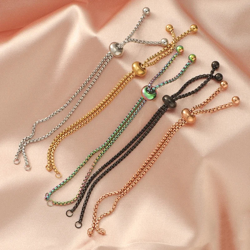 2mm Classic Gold Plated Adjustable Stainless Steel Slider Chain Bracelet for DIY Jewelry Making