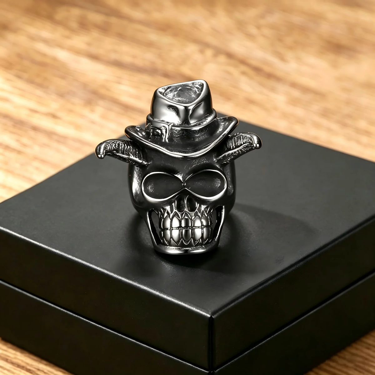 Gothic Silver Man Ring Jewelry Punk Chunky Skull Head Stainless Steel Cowboy Hat Ring Man Finger Ring Jewelry