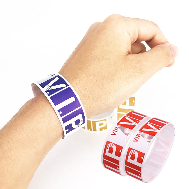 Waterproof Customized Disposable Identification VIP Logo Paper Bracelet Synthetic PP Paper Wristband for Events