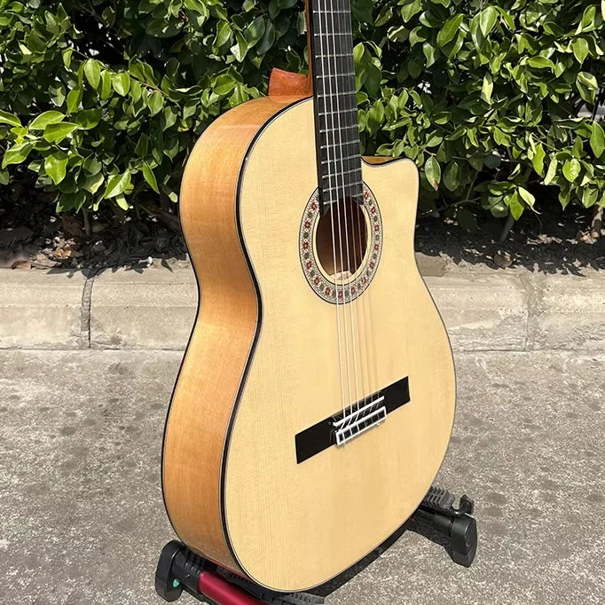 Professional Grade Aiersi Brand Handmade All Solid Gloss Finish Flamenco Guitar with Spruce Top Cypress Back&side