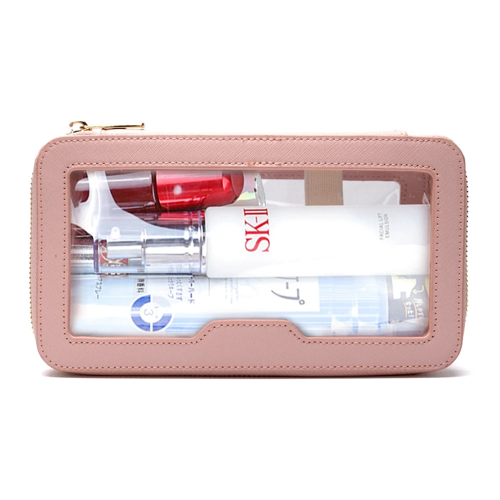 Wholesale New PU Leather Zipper Trousse De Toilette Pouch Portable Beach Travel Accessories Clear Bag Birthday Gift