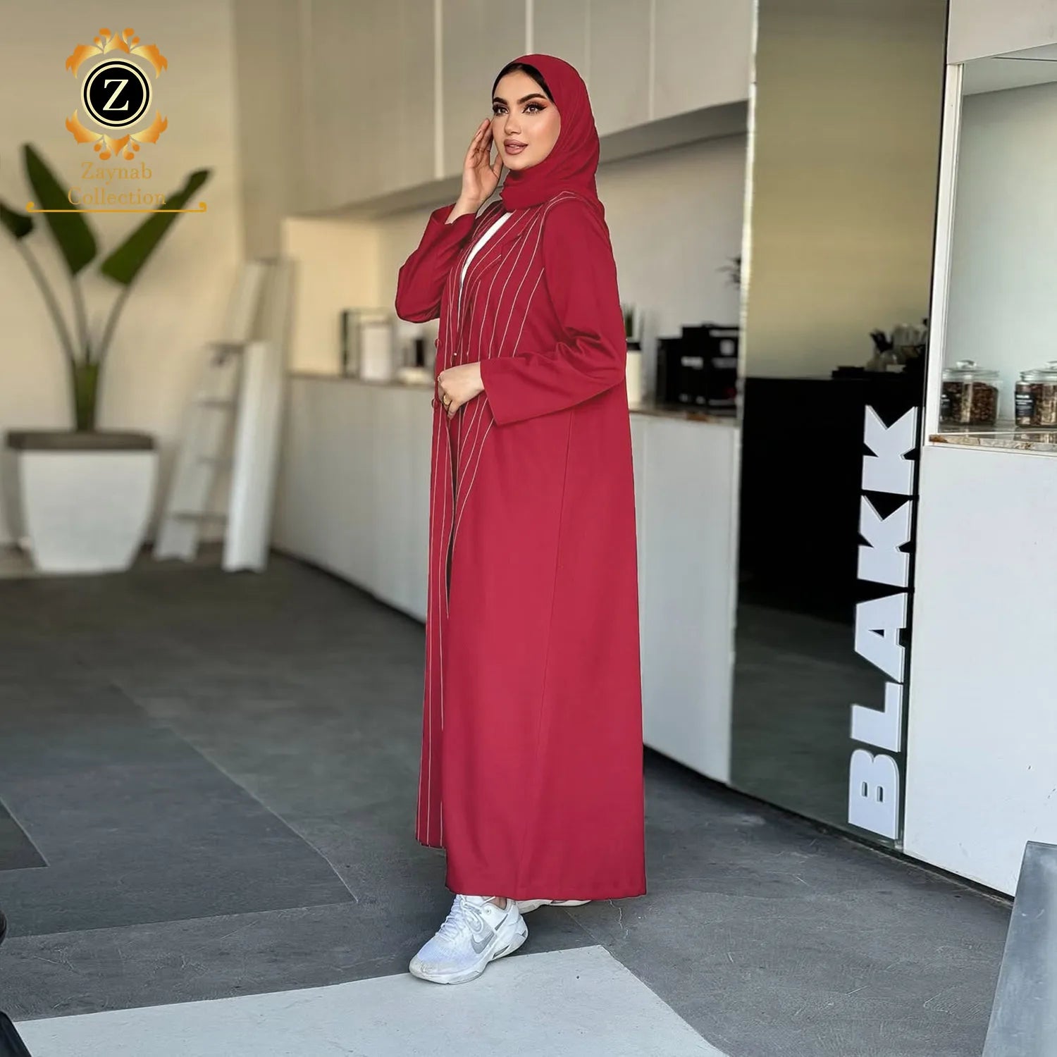 Zaynab Evening Dress Abaya Turkish Women Abaya Modern Satin Crystal Dress Front Open Moroccan Evening Dress Abaya