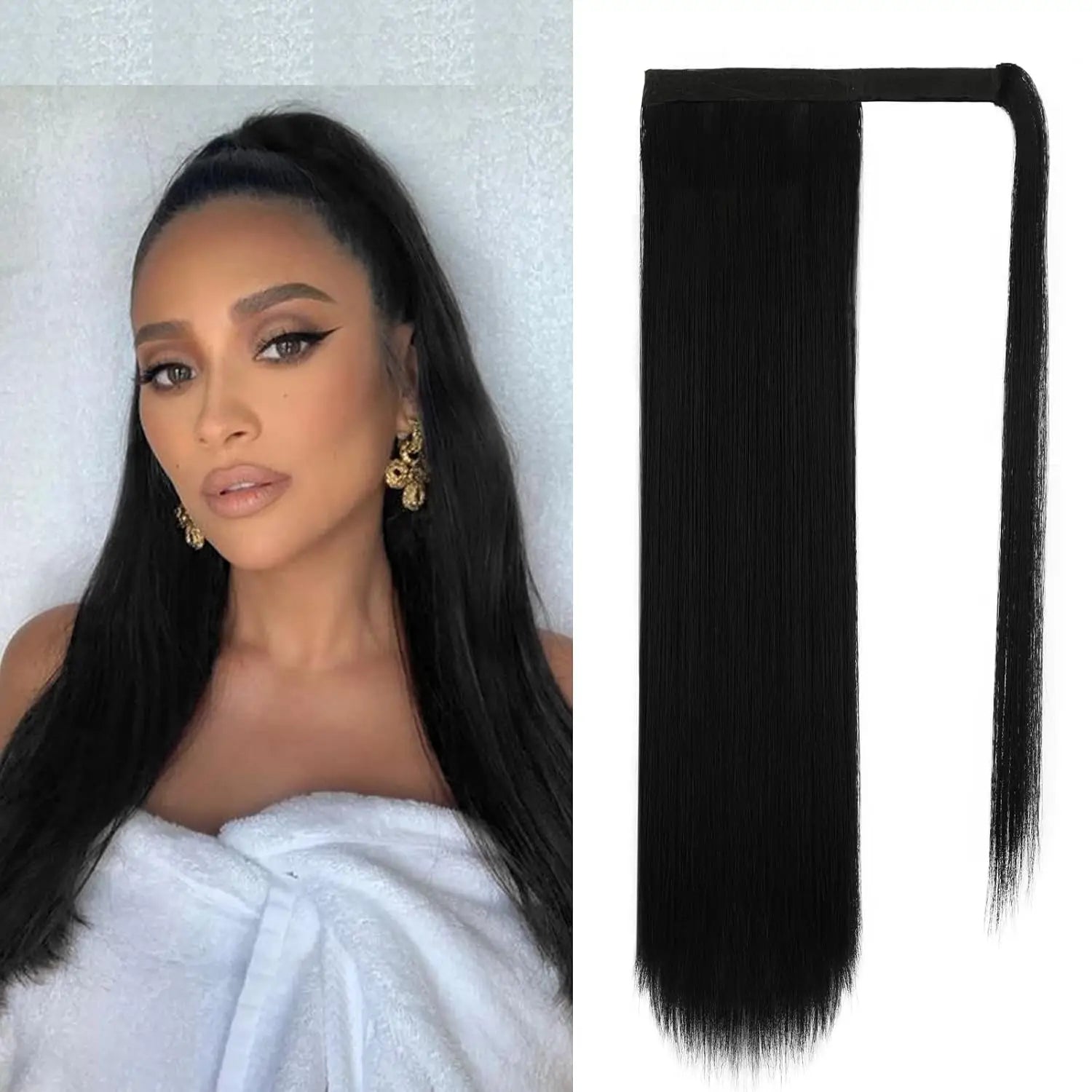 Cheap Clip in Ponytail Hair Extensions Wrap Around Straight Hair Ponytail Synthetic Hair Ponytail