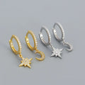 Fine Jewelry Earrings 925 Sterling Silver CZ Hoop Earrings Gold Plated Moon and Star Earrings for Women Jewelry Gifts