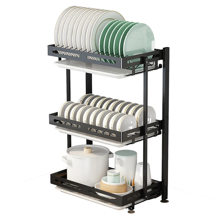 2/3 Tiers Plate Holder Metal Stainless Steel Storage Shelf Bowl Stand Kitchen Wall Foldable Dish Rack