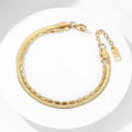Unique Design Gold Plated Stainless Steel Jewelry Double Layered Beaded Chain Bracelet Double Layered Snake Bracelet for Women