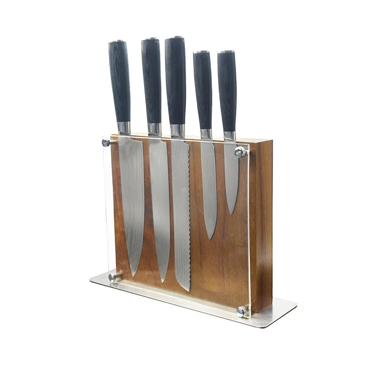 6PCS VG10 67 Layers Damascus Kitchen Knife Set with Magnetic & Wooden Knife Block