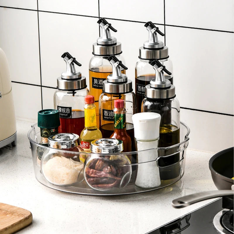 360 Degree Rotating Multifunctional Standing Plastic PET Desktop Organizer Adjustable Kitchen Seasoning Storage Rack