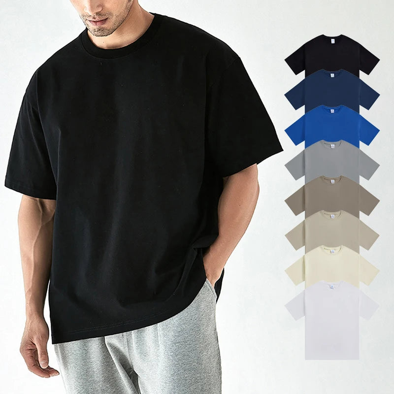 Custom Screen Printing T-shirt Drop Shoulder Boxy 270G Cotton T-shirt Blank Oversized Men T Shirt Custom Logo