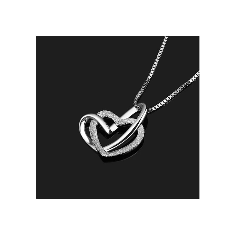 AMZ Hot Selling Double Heart Pendant 925 Sterling Silver Necklace for Women Ladies