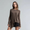 Women's Asymmetrical Hem Cashmere Sweater Modern Design Long Sleeve Soft Knit